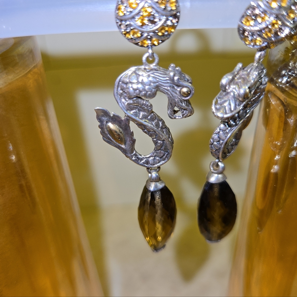 John Hardy Dragon Smoky Quartz and Citrine drop earrings (rare & discontinued) - Picture 3 of 9